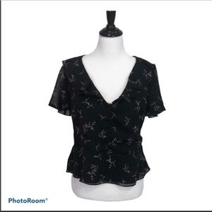 Jack by BB Dakota short flutter sleeve V neck sheer overlay pull on blouse